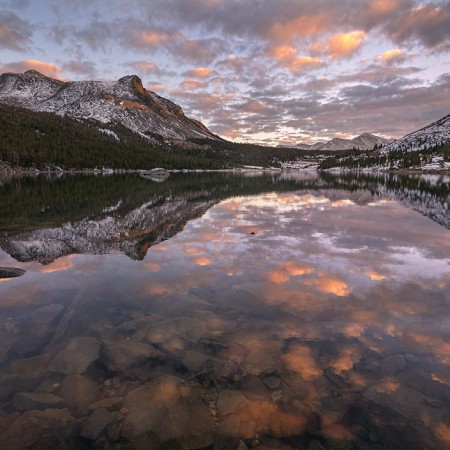 Tioga Lake reflections and sunset